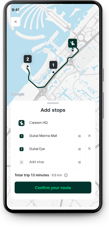 Multi-stop route with added stops on the map